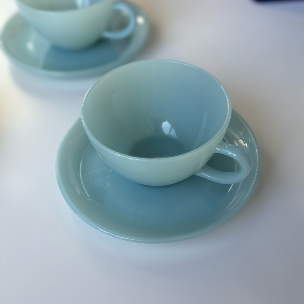 Vintage Fire-King Delphite Turquoise Blue Teacup & Saucer Set